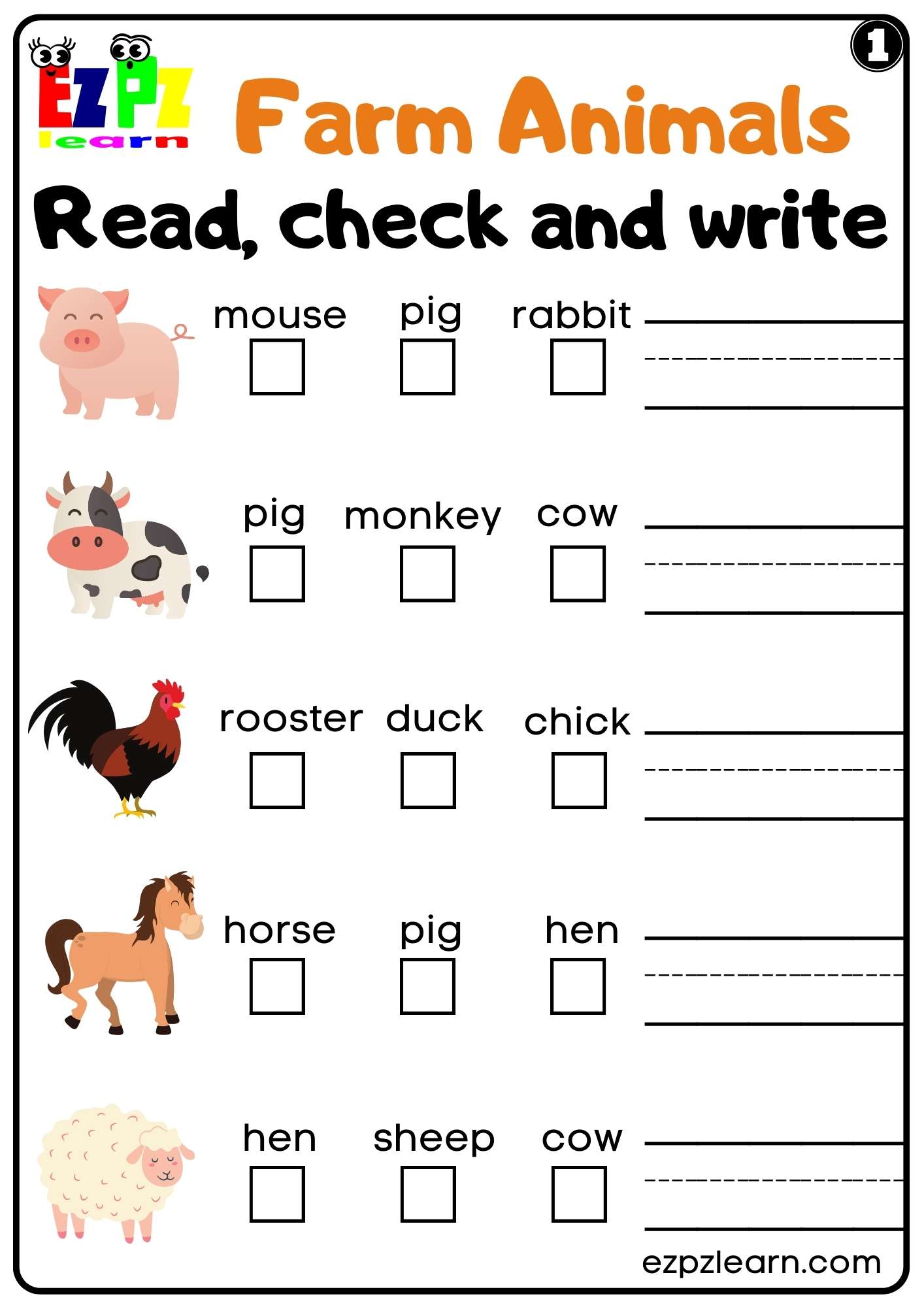 Farm Animals - Ezpzlearn.com